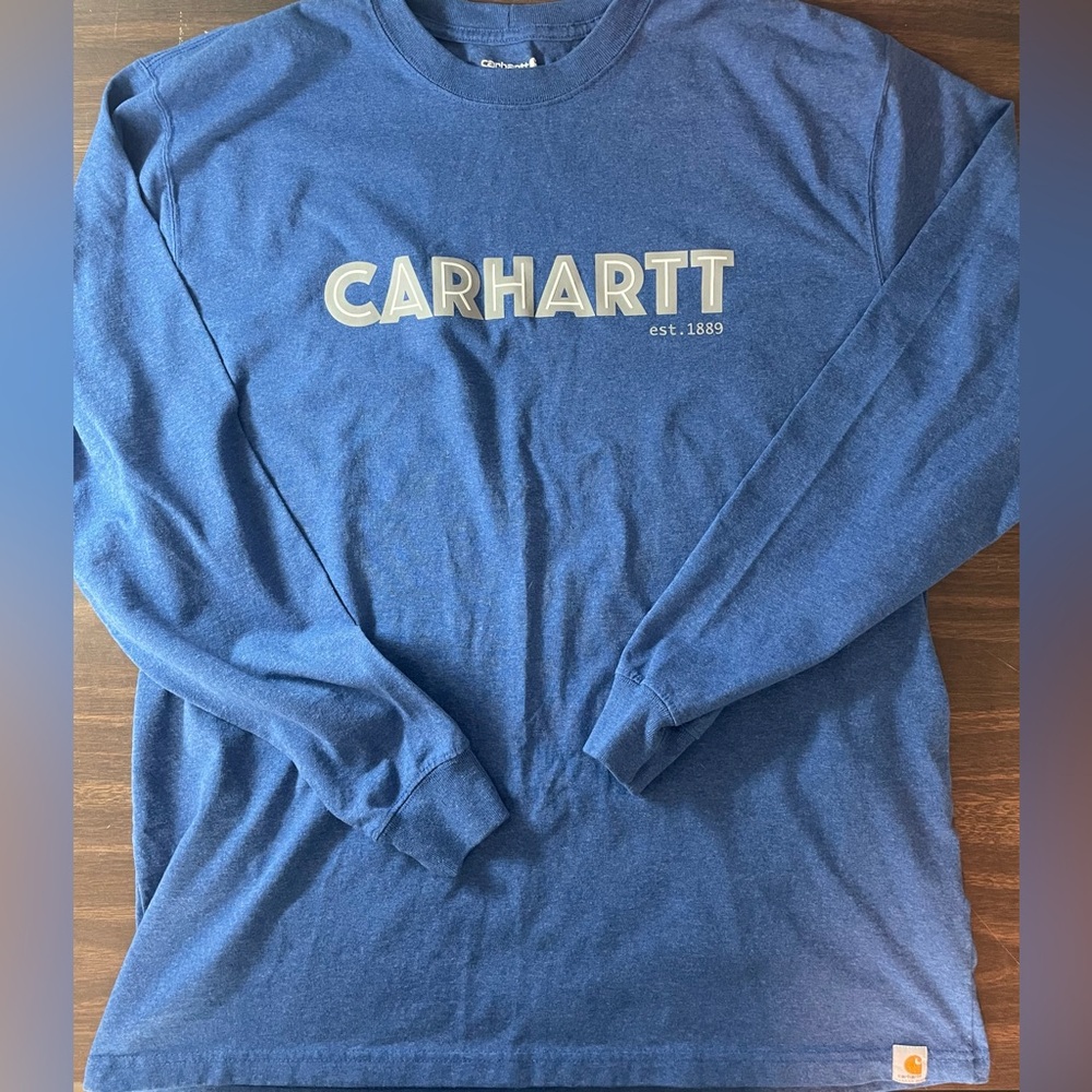 Men's Carhartt Loose Fit Size Large Long Sleeve T-Shirt Work Wear Blue